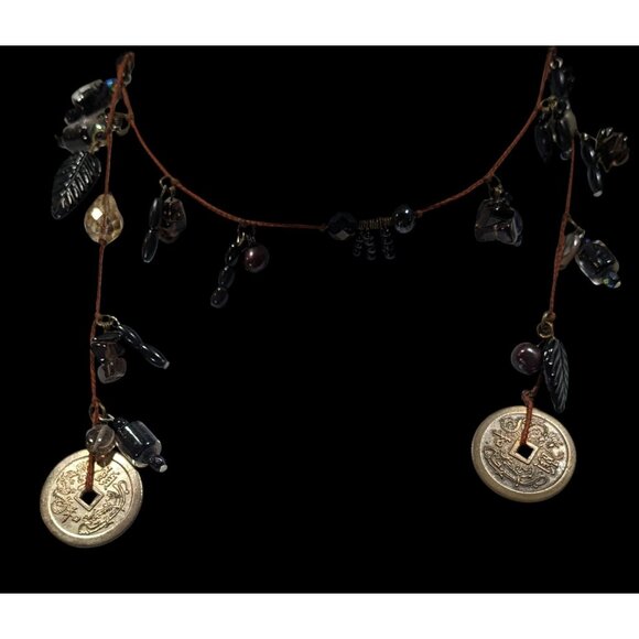 Handmade Glass Charm Wrap Necklace With Vintage Coin Accents - Picture 5 of 6